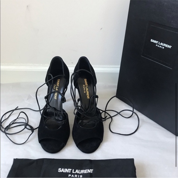 Saint Laurent Black Open Toe Lace Up Suede Sandals - Picture 5 of 5